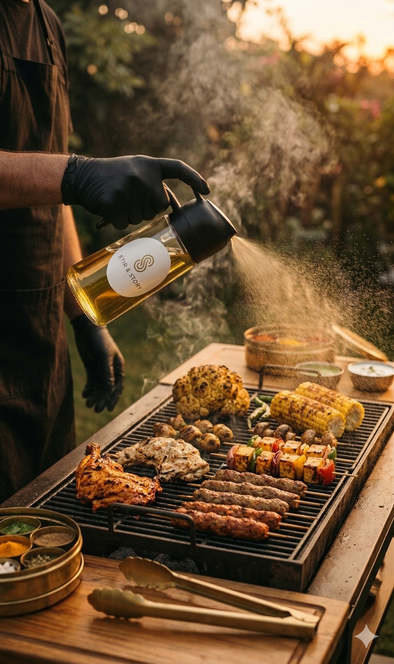 Using Stir & Story oil sprayer on BBQ grill